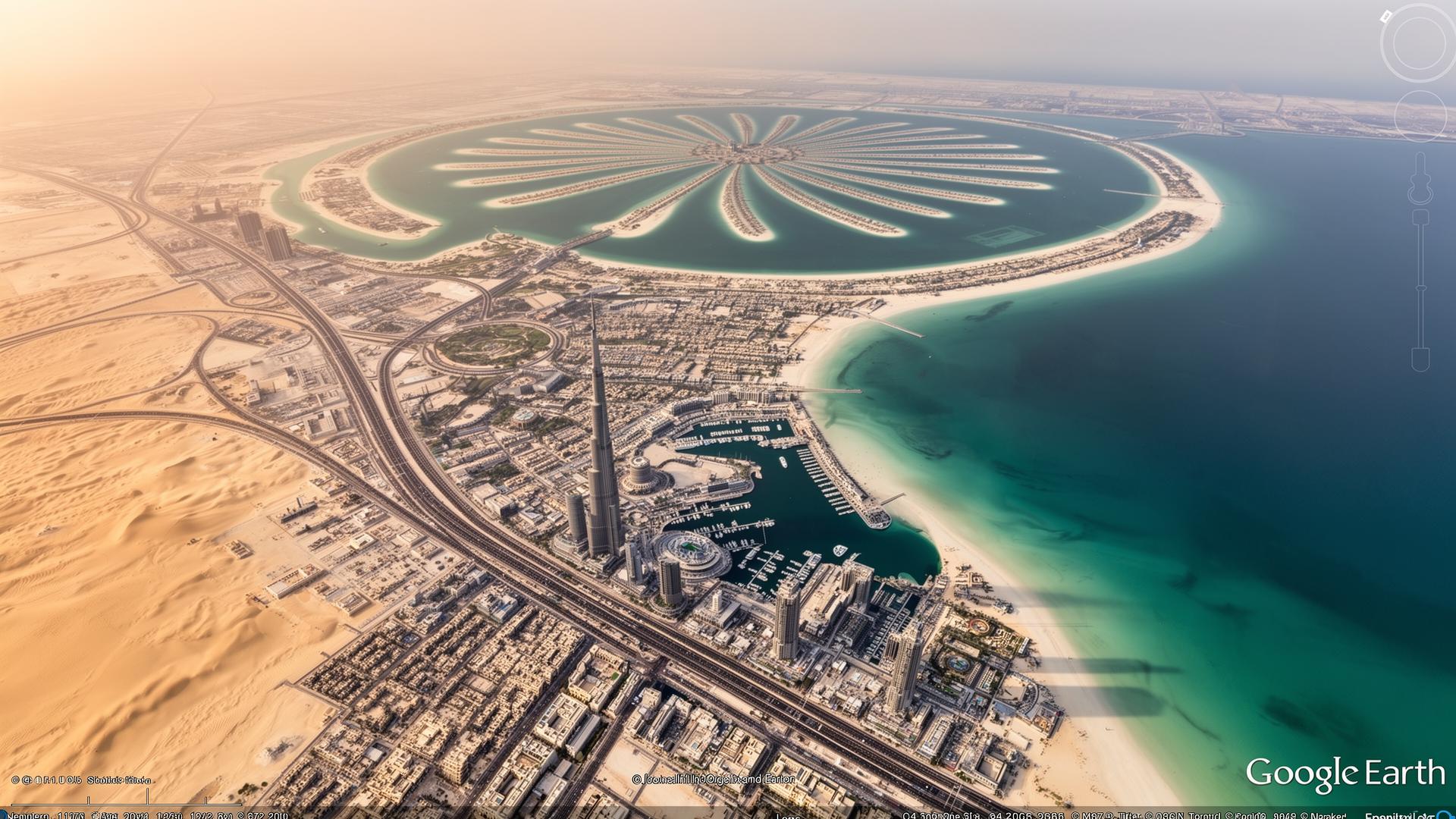 Satellite view of Dubai, UAE